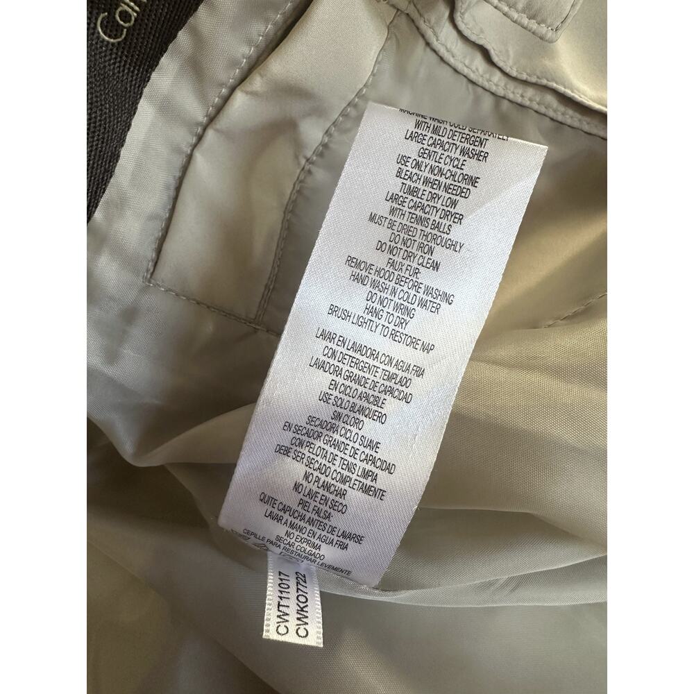 Calvin Klein Down Puffer Coat Faux Fur Hood Beige Full Zip Women's Size XL - Picture 7 of 15